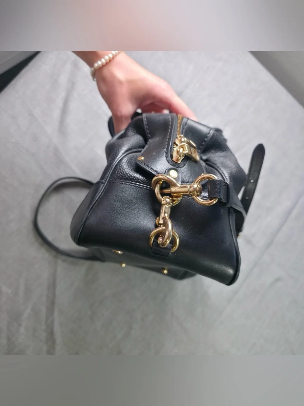 Coach Black Pebble Leather Satchel Crossbody Bag Purse Gold Hardware EUC